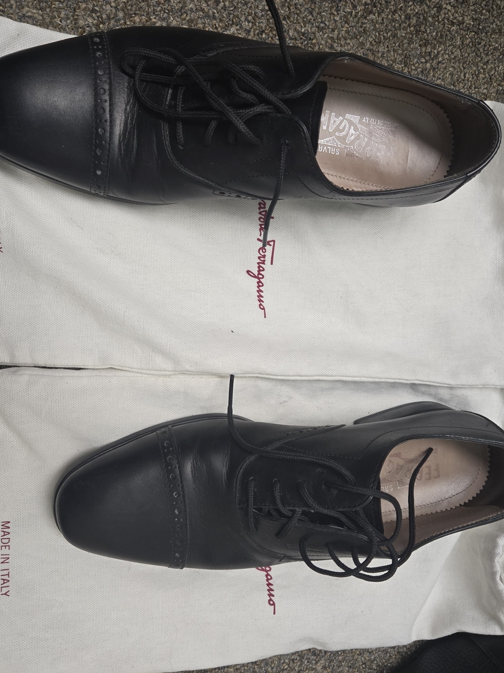 Salvatore Ferragamo Black Leather Cap-Toe Oxfords